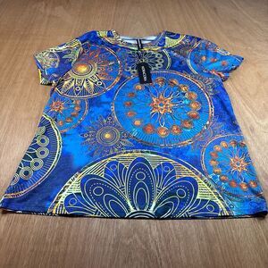 Noracora Mandala Print Tunic Top Blue Boho Short Sleeve NWT Womens XXL